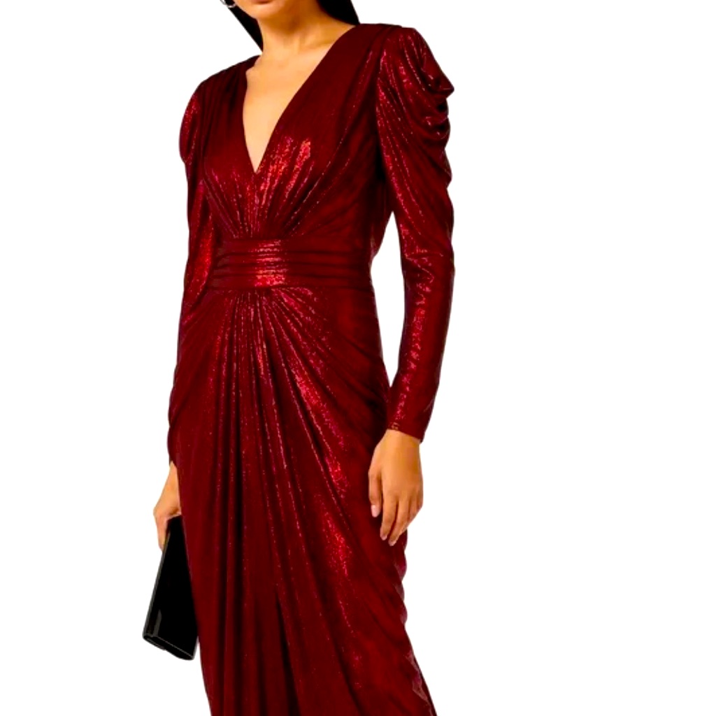Lava Draped Metallic Lam Gown